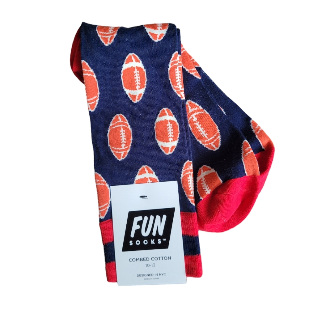 FUN SOCKS Football Novelty Dress Socks Shoe Size 6-12 Sock Size 10-13 Men